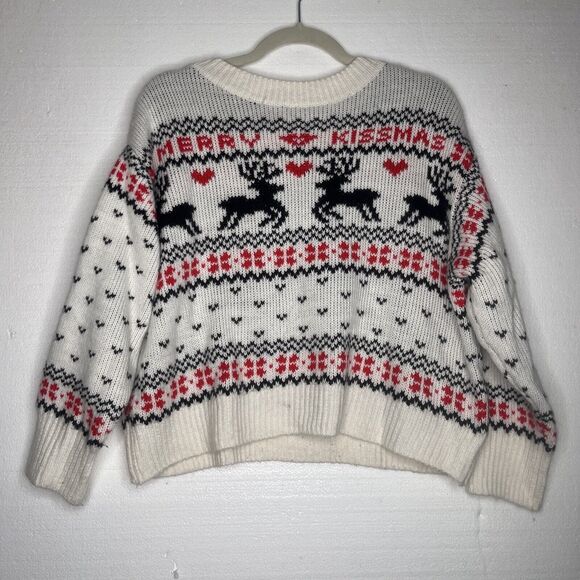 H&M Merry Kissmas Reindeer Fair Isle Christmas Knit Sweater size small - Picture 1 of 7